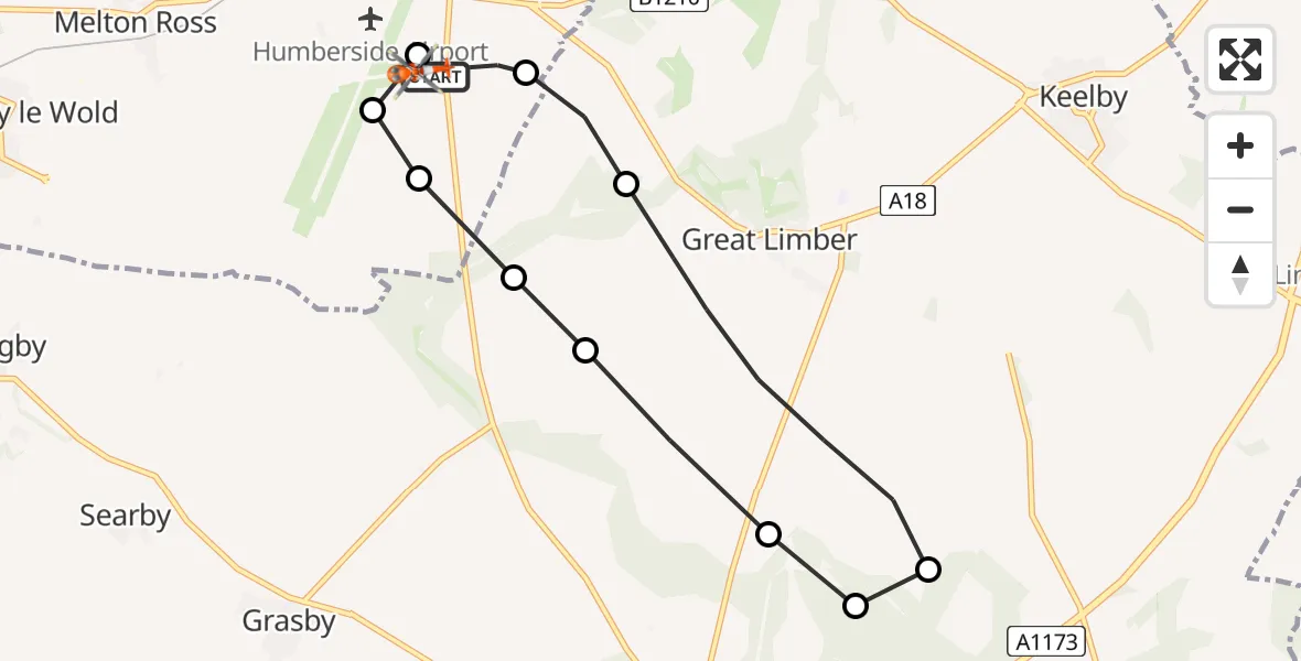 Flight route Coastguard Helicopter Humberside Airport - Humberside Airport, 29 July 2026, 18:55