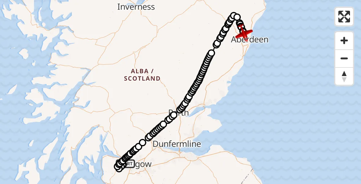 Flight route Air Ambulance Aircraft Glasgow Airport - Dyce and Stoneywood, 29 July 2026, 18:59