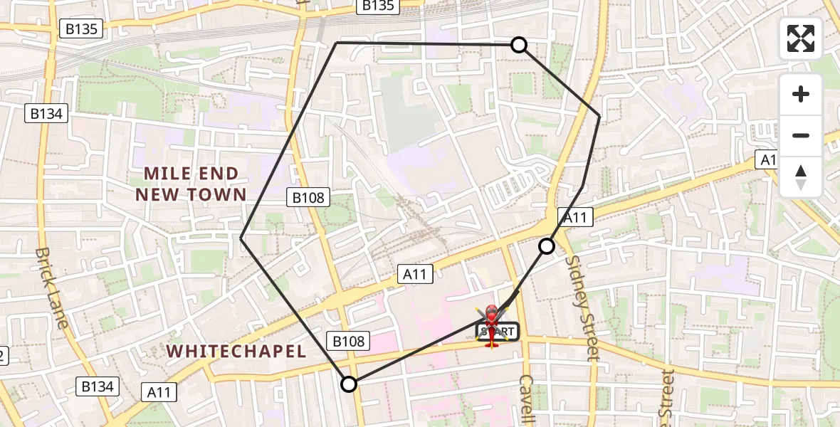 Flight route Air Ambulance Helicopter Royal London Hospital - Royal London Hospital, 29 July 2026, 19:03