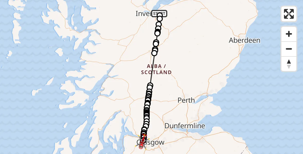 Flight route Air Ambulance Helicopter Newlands of Culloden - Glasgow Airport, 29 July 2026, 19:12
