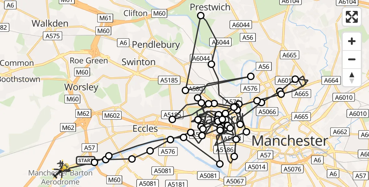 Flight route Police Helicopter Eccles - Irlam, 29 July 2026, 19:22