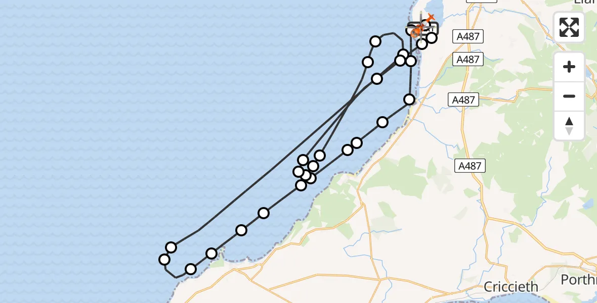 Flight route Coastguard Helicopter Caernarfon Airport - Caernarfon Airport, 29 July 2026, 19:22