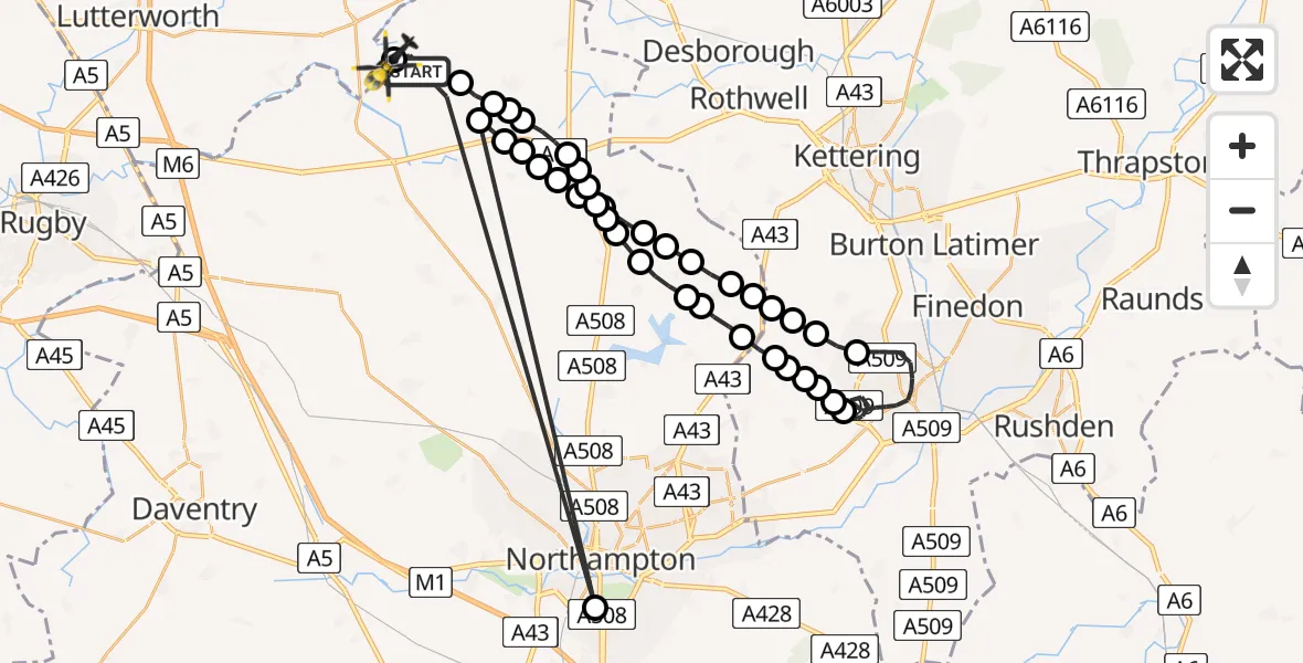 Flight route Police Helicopter Sibbertoft - Harborough, 29 July 2026, 19:24