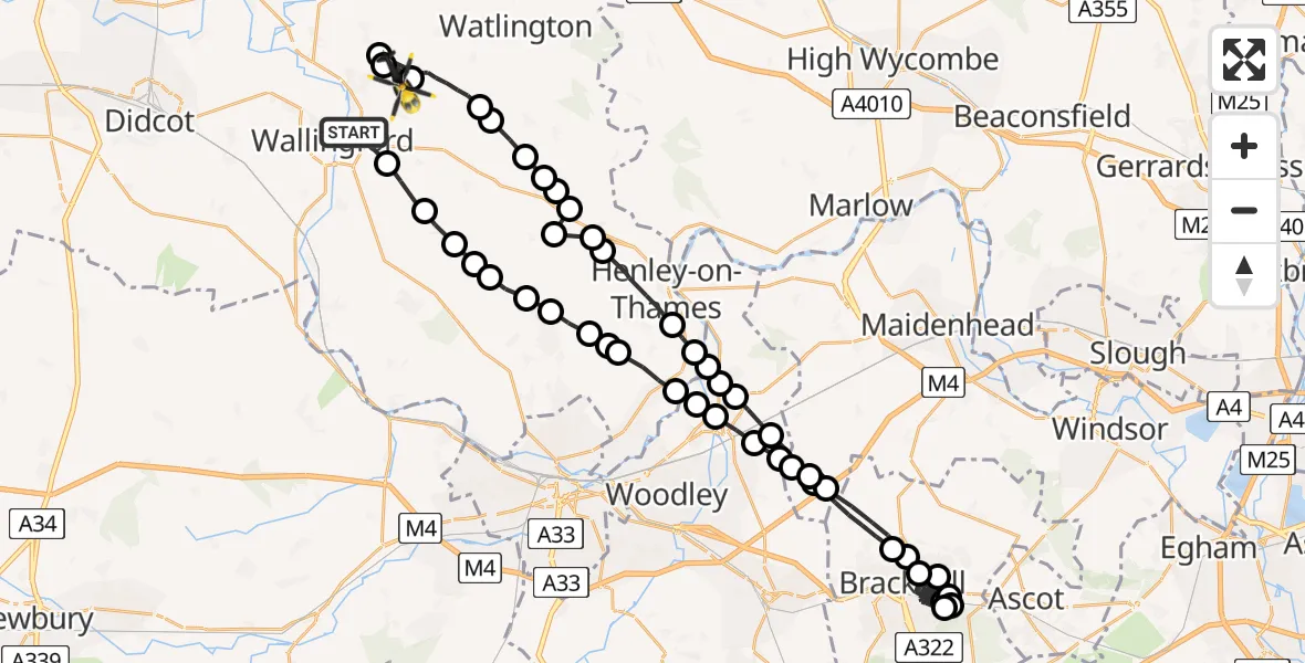 Flight route Police Helicopter Crowmarsh Gifford - RAF Benson, 29 July 2026, 19:49