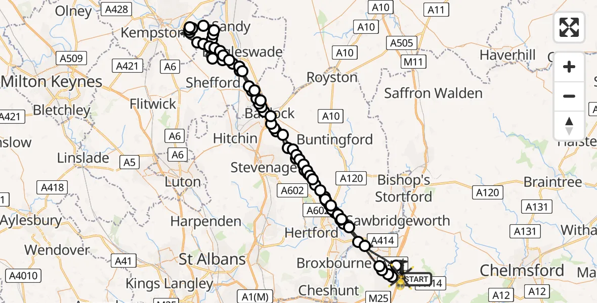 Flight route Police Helicopter Epping Forest - North Weald Airfield, 29 July 2026, 20:30