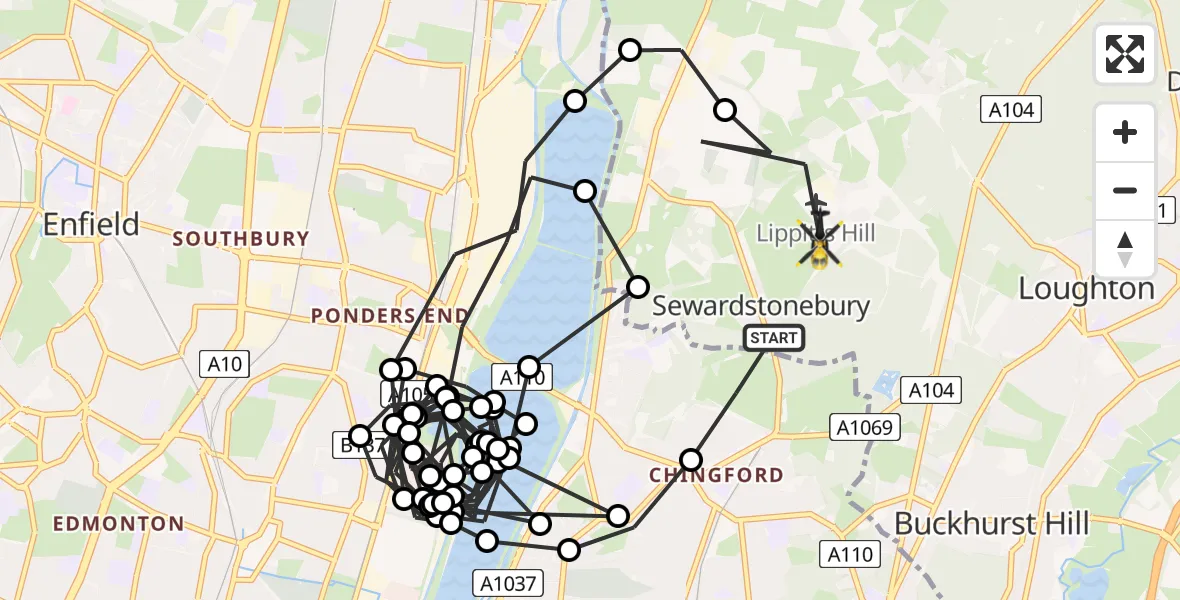 Flight route Police Helicopter Sewardstonebury - Sewardstonebury, 29 July 2026, 20:33
