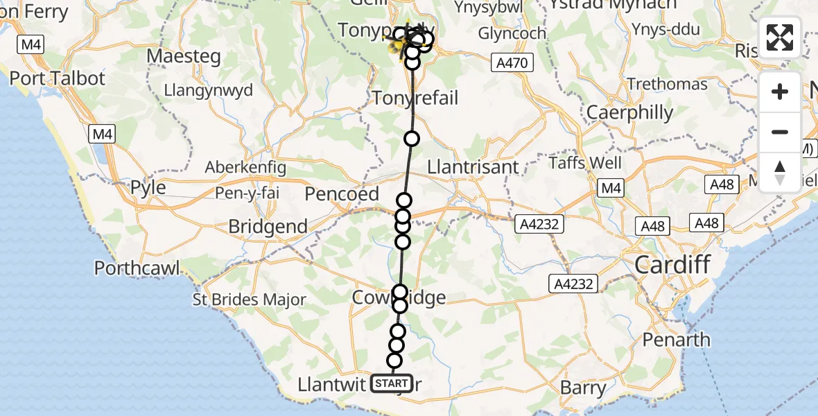 Flight route Police Helicopter Boverton - Dinas, 29 July 2026, 20:51