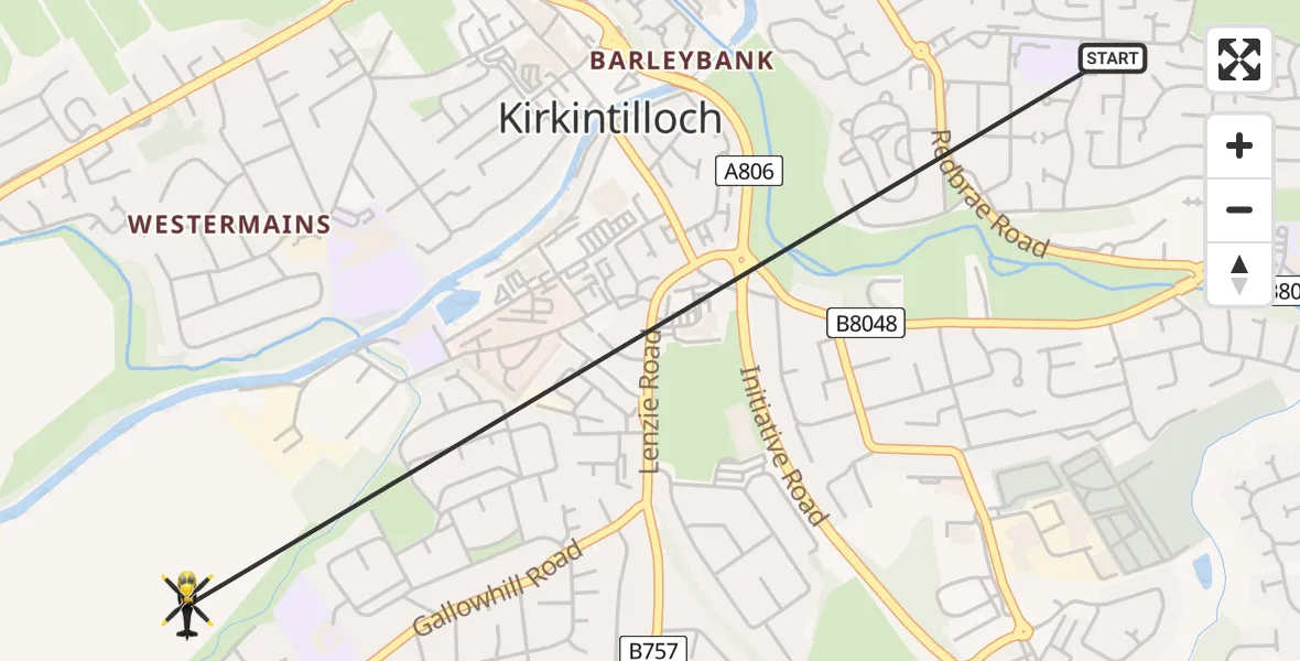 Flight route Police Helicopter Kirkintilloch - Kirkintilloch, 29 July 2026, 21:40