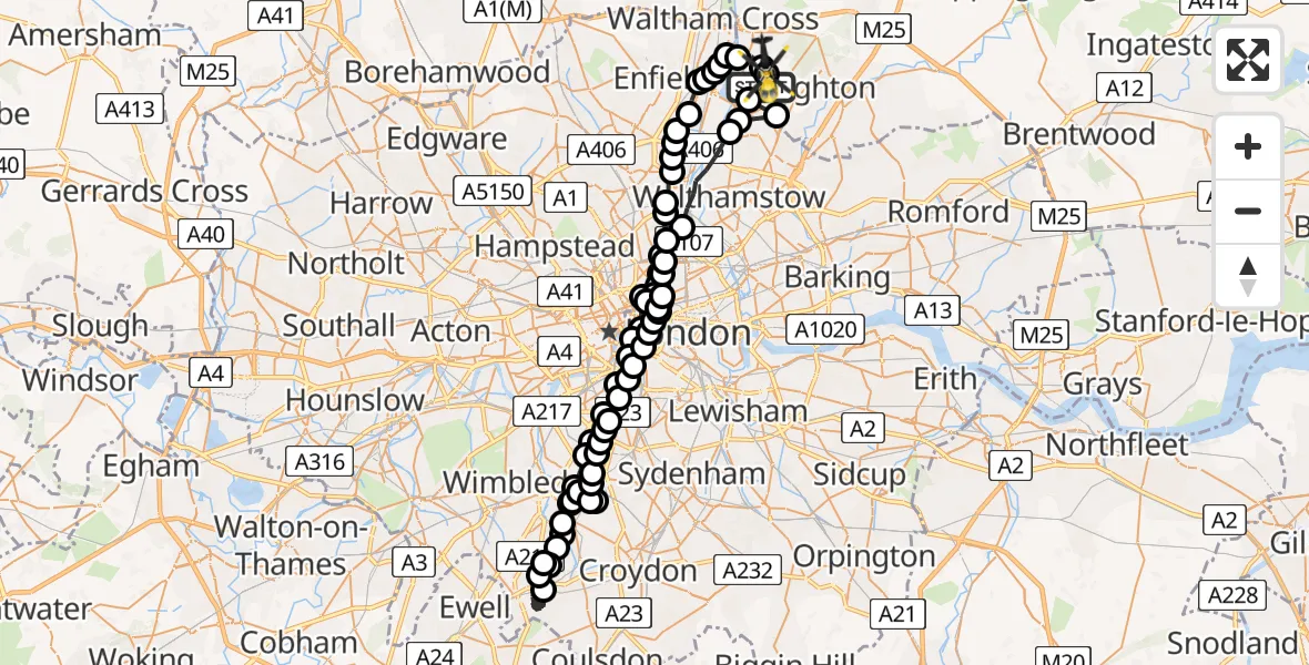 Flight route Police Helicopter Sewardstonebury - Sewardstonebury, 30 July 2026, 00:07