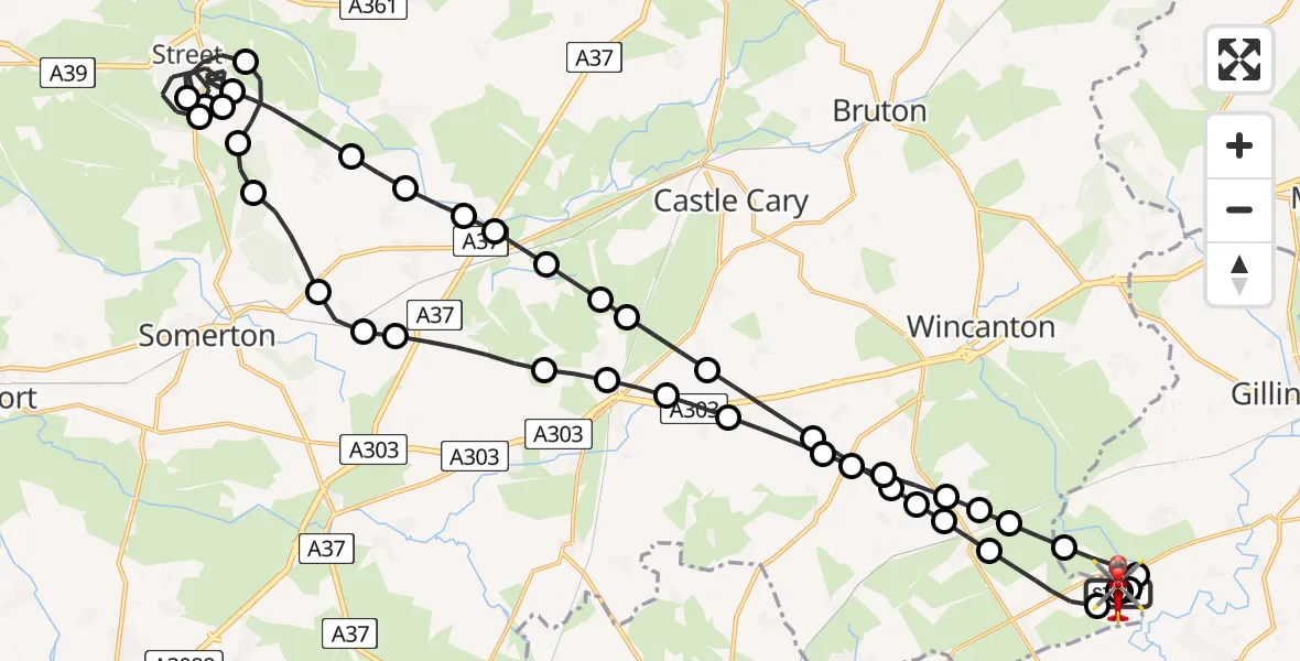 Flight route Air Ambulance Helicopter Henstridge Airfield - Henstridge Airfield, 30 July 2026, 00:31