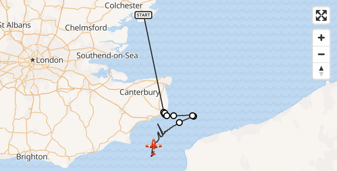 Flight route Coastguard Drone Tendring - English Channel, 30 July 2026, 01:53