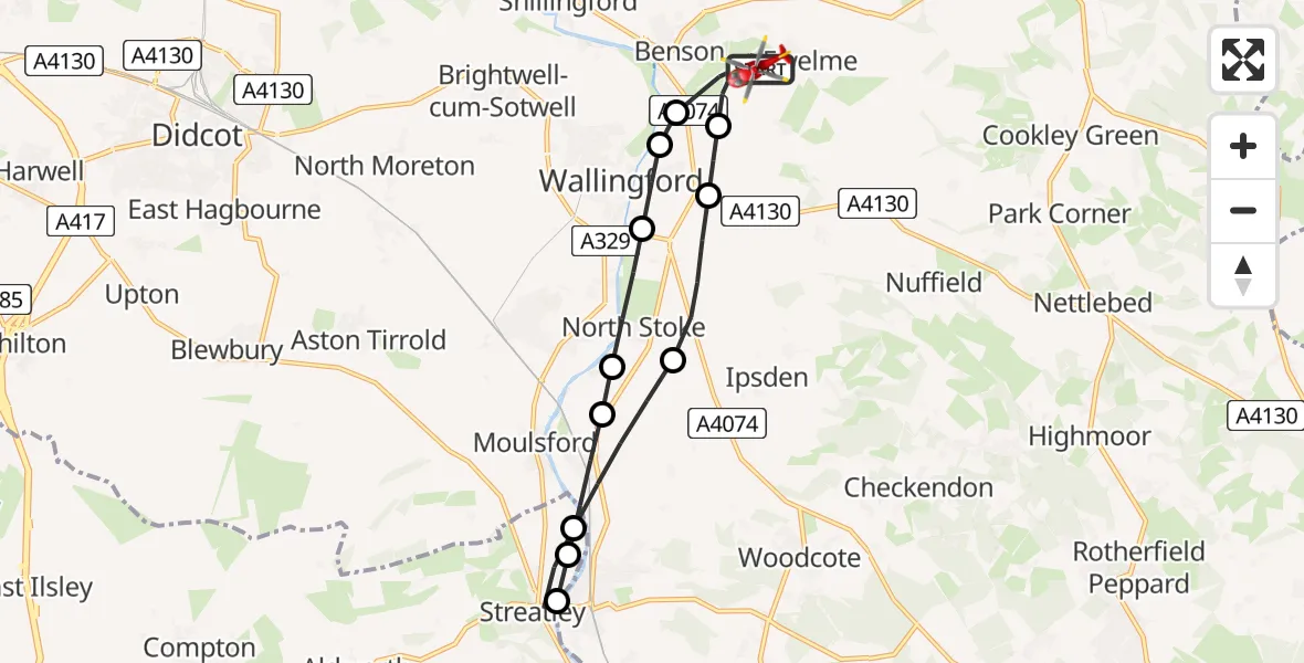 Flight route Air Ambulance Helicopter RAF Benson - RAF Benson, 30 July 2026, 07:02