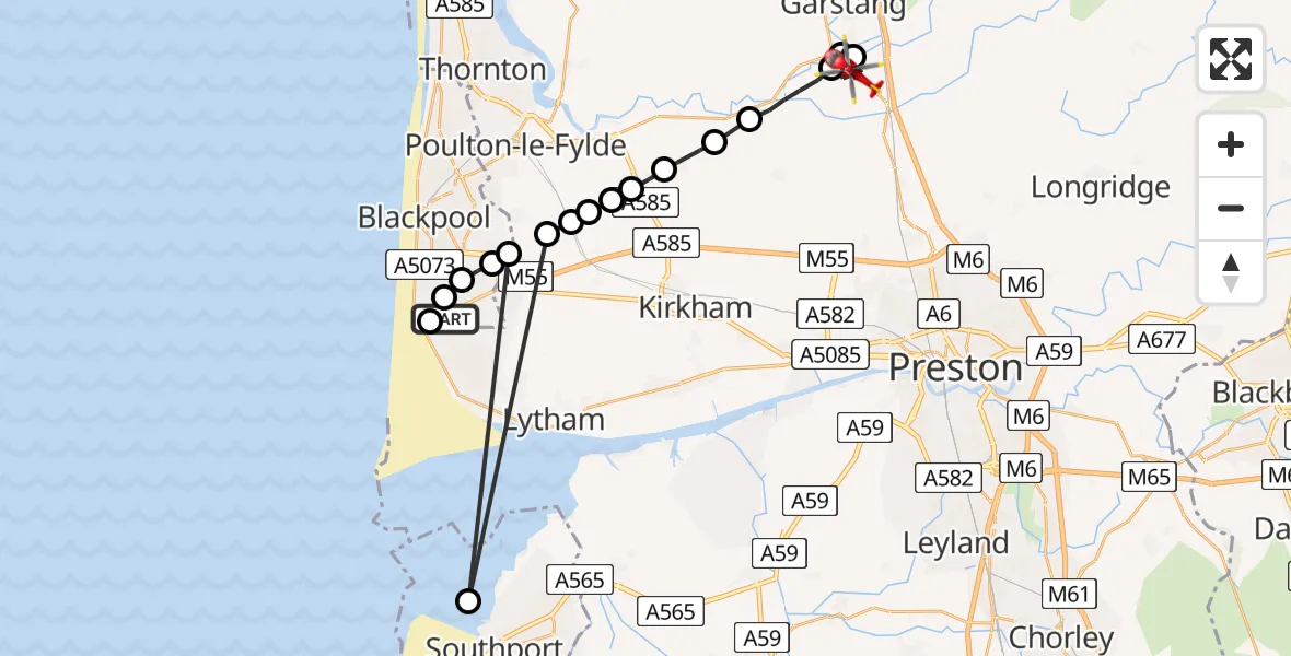 Flight route Air Ambulance Helicopter Blackpool Airport - Catterall, 30 July 2026, 07:24