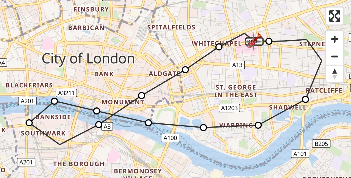 Flight route Air Ambulance Helicopter Royal London Hospital - Royal London Hospital, 30 July 2026, 07:38