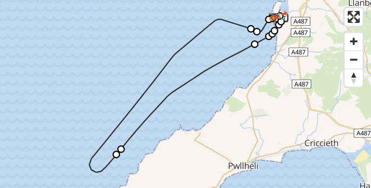 Flight route Coastguard Helicopter Caernarfon Airport - Caernarfon Airport, 30 July 2026, 08:34