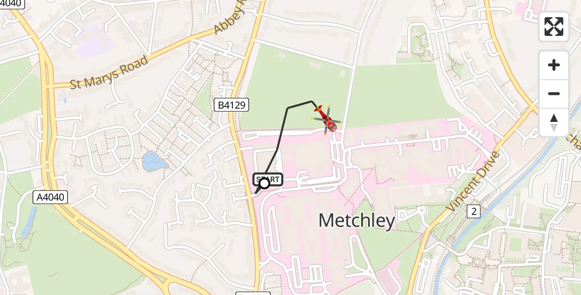 Flight route Air Ambulance Helicopter Queen Elizabeth Hospital Helipad - Metchley, 30 July 2026, 08:56