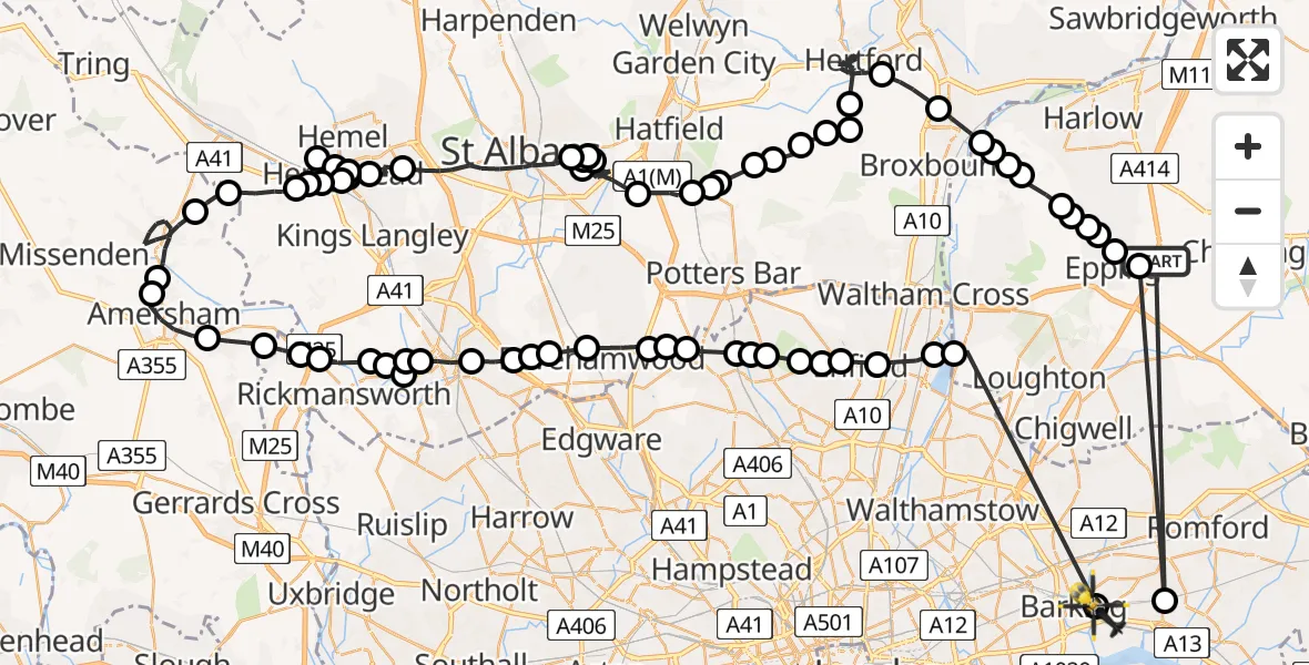 Flight route Police Helicopter Coopersale - Thames View, 30 July 2026, 09:13