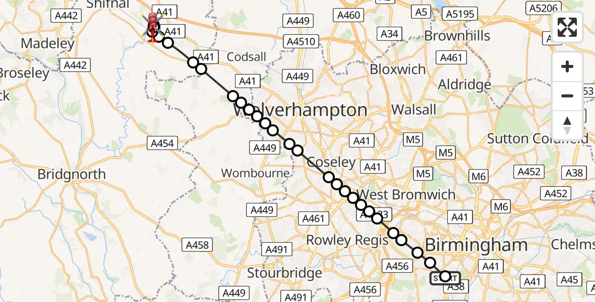 Flight route Air Ambulance Helicopter Queen Elizabeth Hospital Helipad - Cosford, 30 July 2026, 09:31