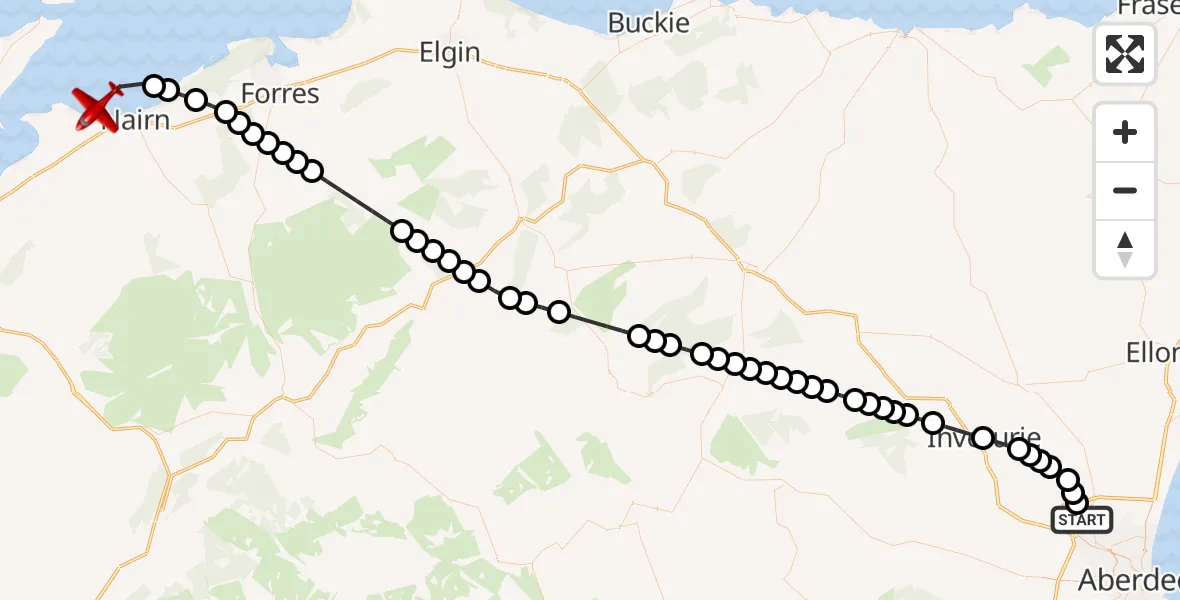Flight route Air Ambulance Aircraft Aberdeen International Airport - North Sea, 30 July 2026, 09:51