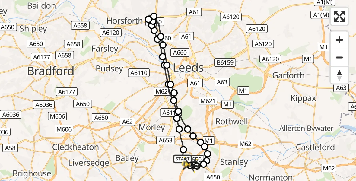 Flight route Police Helicopter East Ardsley - East Ardsley, 30 July 2026, 09:54