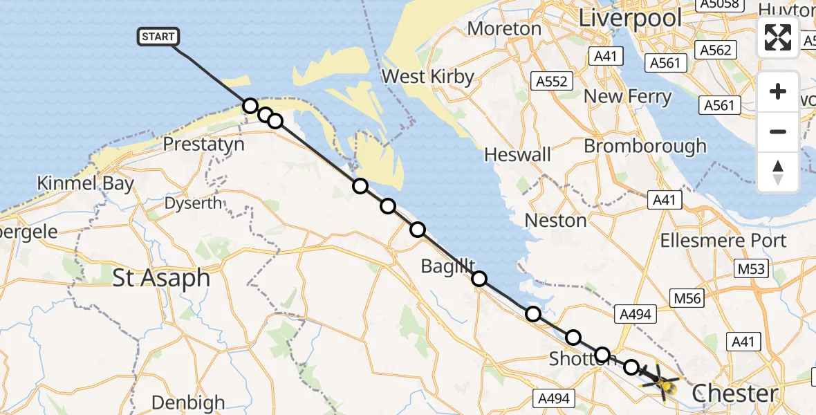 Flight route Police Helicopter Irish Sea - Sealand, 30 July 2026, 10:06