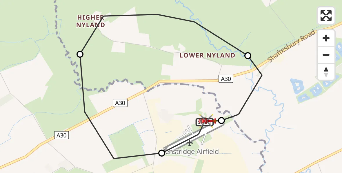 Flight route Air Ambulance Helicopter Henstridge Airfield - Henstridge, 30 July 2026, 10:11