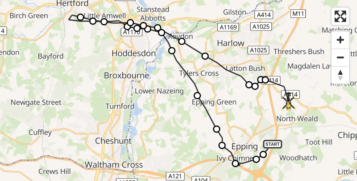 Flight route Police Helicopter Coopersale - North Weald Airfield, 30 July 2026, 10:38