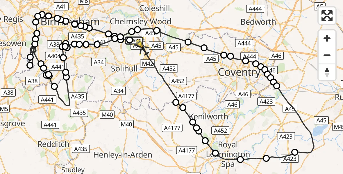 Flight route Police Helicopter Birmingham Airport - Birmingham Airport, 30 July 2026, 10:44