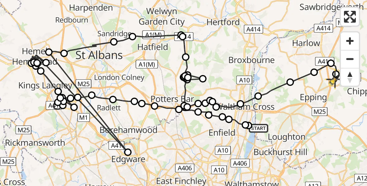 Flight route Police Helicopter Epping Forest - North Weald Bassett, 30 July 2026, 11:03