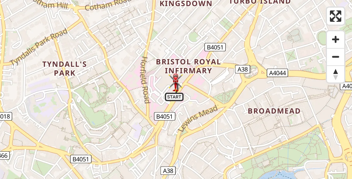 Flight route Air Ambulance Helicopter Bristol Royal Infirmary - Bristol Royal Infirmary, 30 July 2026, 11:15