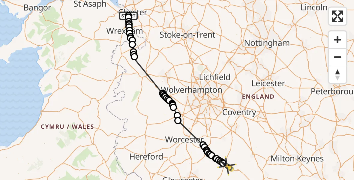 Flight route Police Helicopter Bretton - Moreton-in-Marsh, 30 July 2026, 11:34