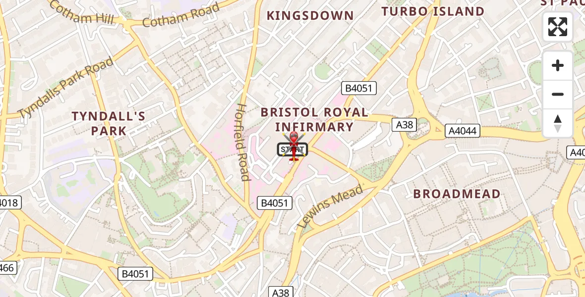 Flight route Air Ambulance Helicopter Bristol Royal Infirmary - Bristol Royal Infirmary, 30 July 2026, 11:44