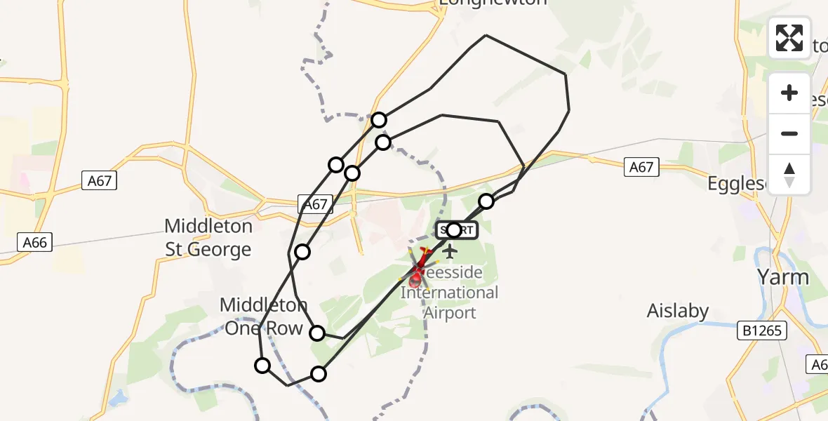 Flight route Air Ambulance Helicopter Teesside International Airport - Teesside International Airport, 30 July 2026, 12:11