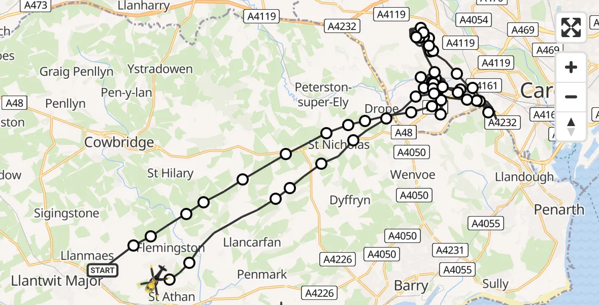 Flight route Police Helicopter Llanmaes - MOD St Athan, 30 July 2026, 12:15
