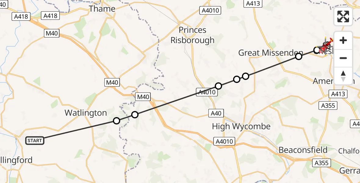 Flight route Air Ambulance Helicopter RAF Benson - Chesham, 30 July 2026, 12:25