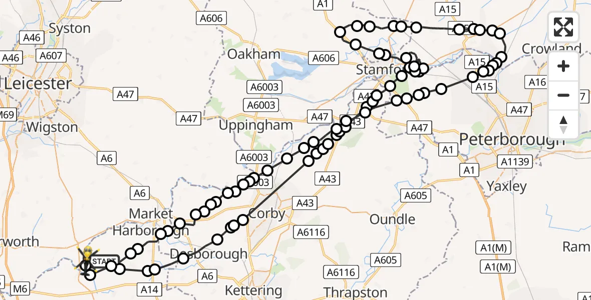 Flight route Police Helicopter Sibbertoft - Harborough, 30 July 2026, 12:57