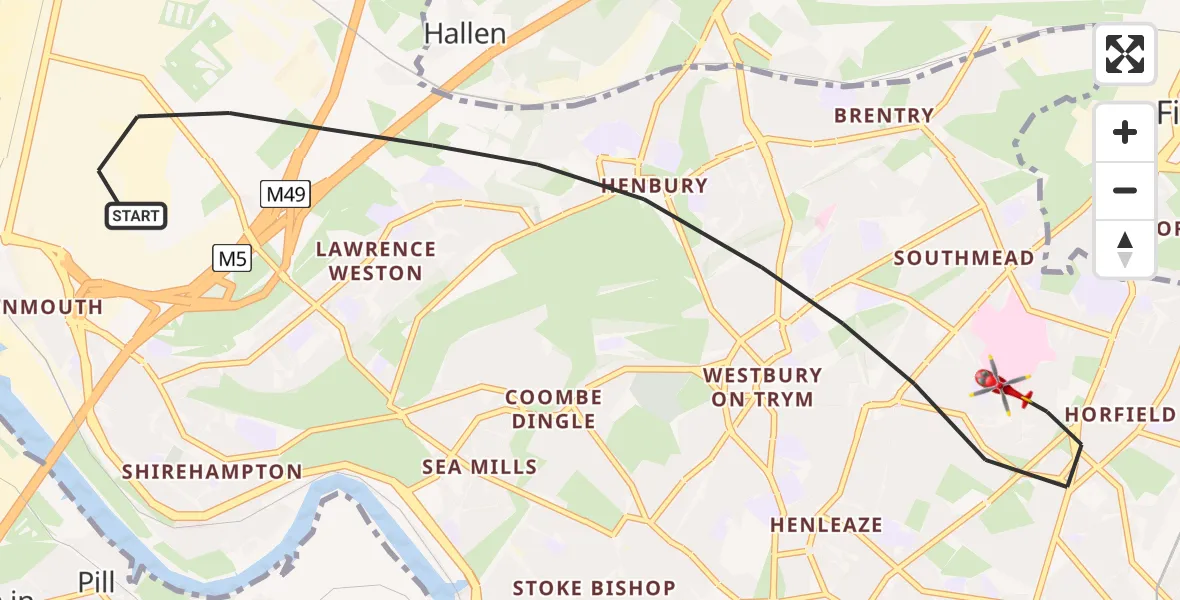 Flight route Air Ambulance Helicopter Bristol - Bristol, 30 July 2026, 13:06