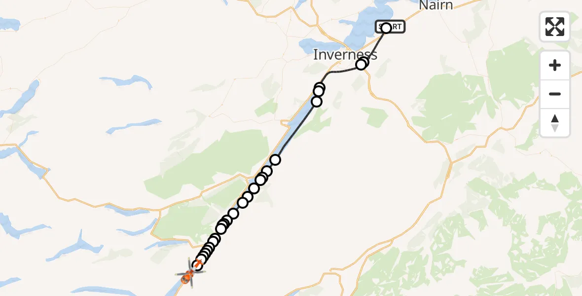 Flight route Coastguard Helicopter Inverness Airport - Highland, 30 July 2026, 13:41