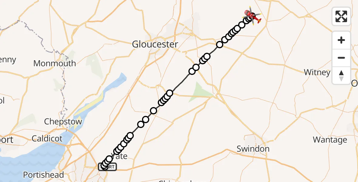 Flight route Air Ambulance Helicopter Westerleigh - Condicote, 30 July 2026, 14:12