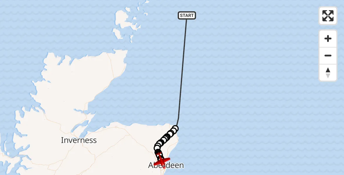 Flight route Air Ambulance Aircraft North Sea - Aberdeen International Airport, 30 July 2026, 14:24