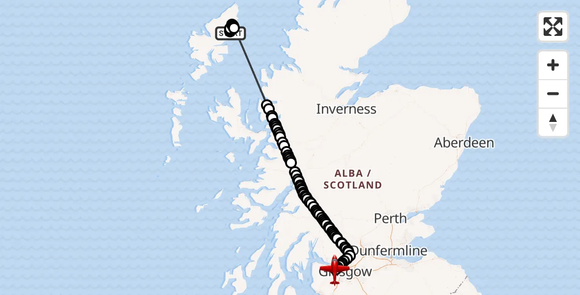 Flight route Air Ambulance Aircraft Stornoway Airport - Glasgow Airport, 30 July 2026, 14:27