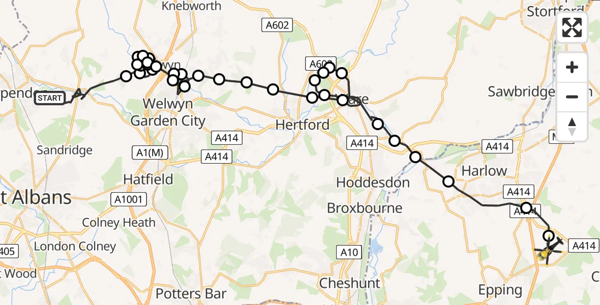 Flight route Police Helicopter Wheathampstead - North Weald Airfield, 30 July 2026, 14:47
