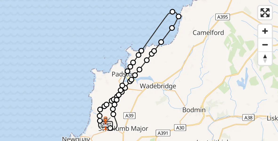 Flight route Coastguard Helicopter Cornwall Airport Newquay - Cornwall Airport Newquay, 30 July 2026, 14:51