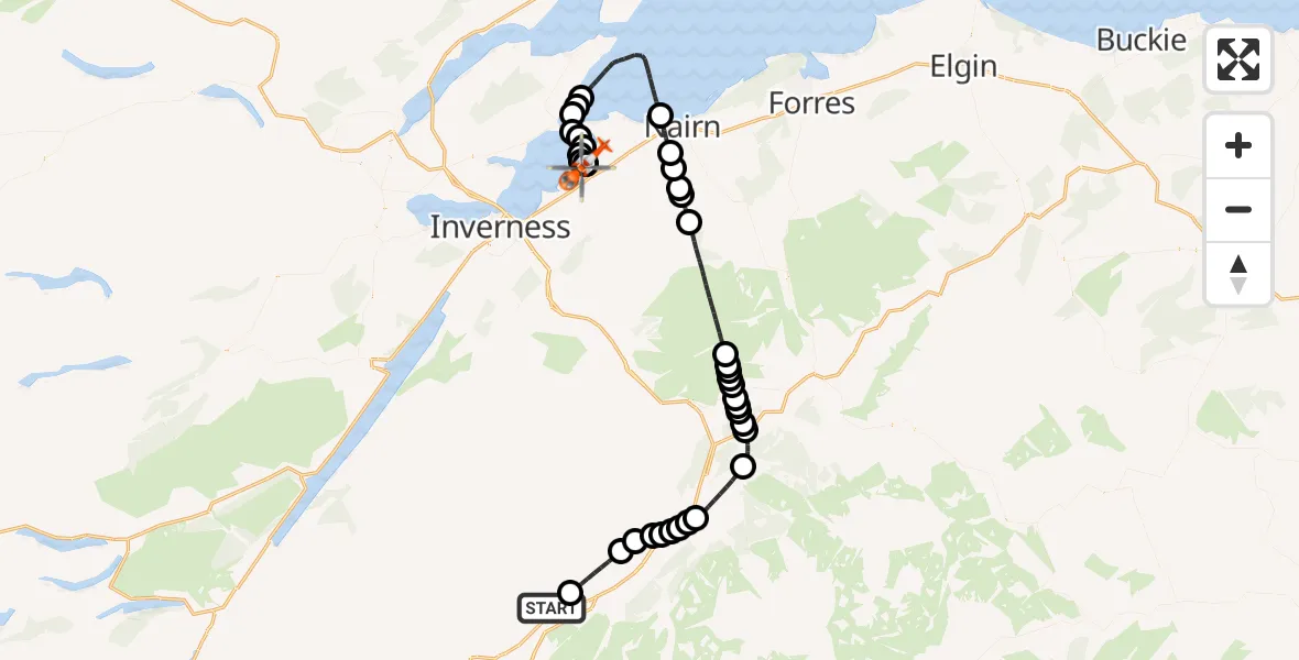 Flight route Coastguard Helicopter Newtonmore - Ardersier, 30 July 2026, 14:57
