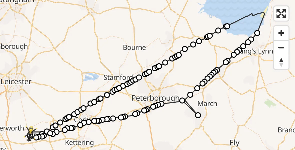 Flight route Police Helicopter Sibbertoft - Harborough, 30 July 2026, 15:06