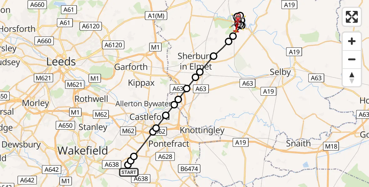 Flight route Air Ambulance Helicopter YAA Nostell Helicopter Port - Ryther cum Ossendyke, 30 July 2026, 15:12