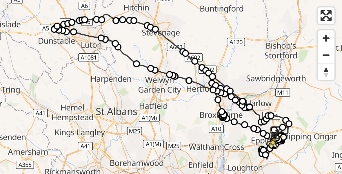 Flight route Police Helicopter North Weald Airfield - Coopersale, 30 July 2026, 15:14