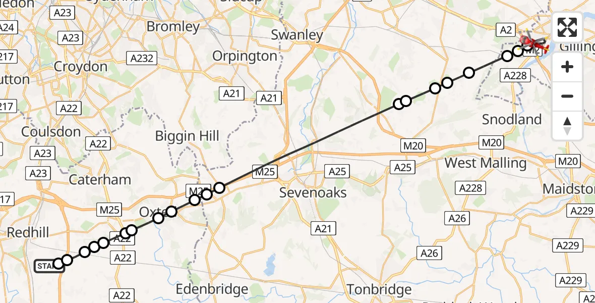Flight route Air Ambulance Helicopter Redhill Aerodrome - Strood, 30 July 2026, 15:18
