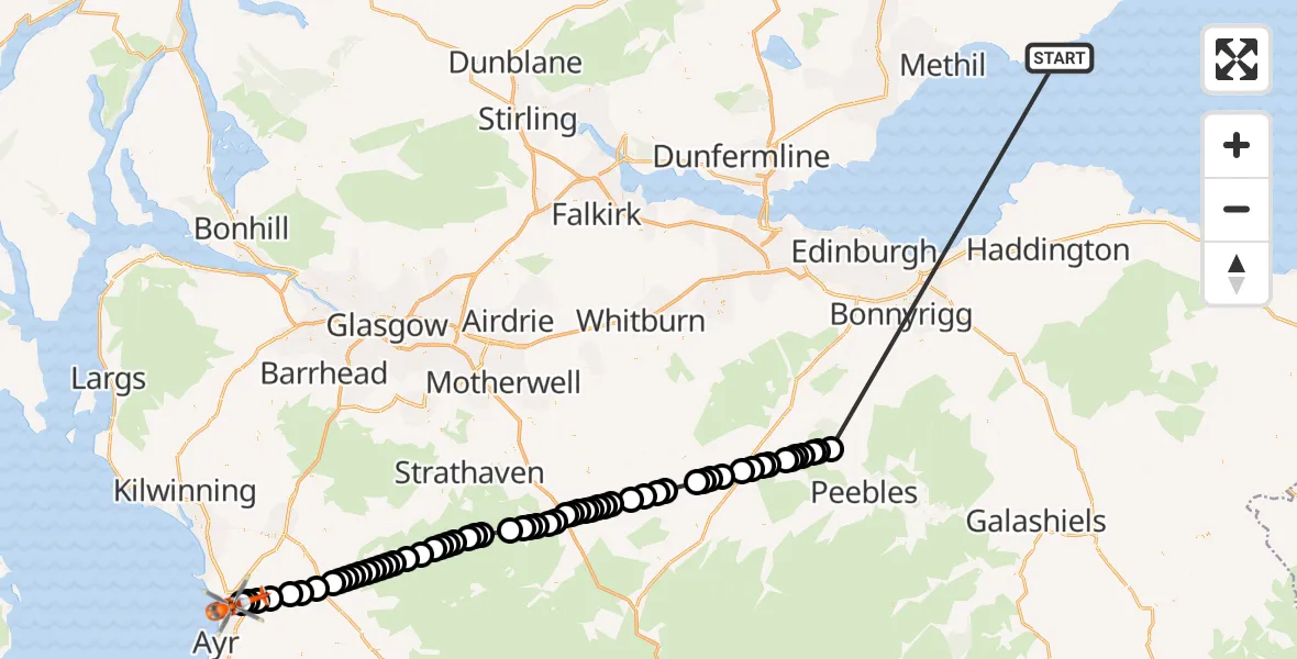 Flight route Coastguard Helicopter St Monans - Glasgow Prestwick Airport, 30 July 2026, 15:19