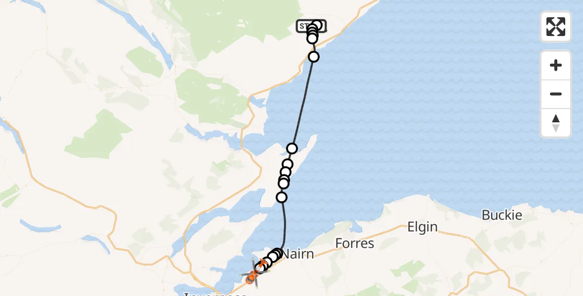 Flight route Coastguard Helicopter Lothbeg - Inverness Airport, 30 July 2026, 15:25